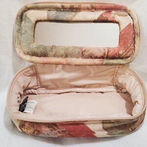 Vintage Danielle Floral Tapestry Makeup Bag with Built-in Mirror